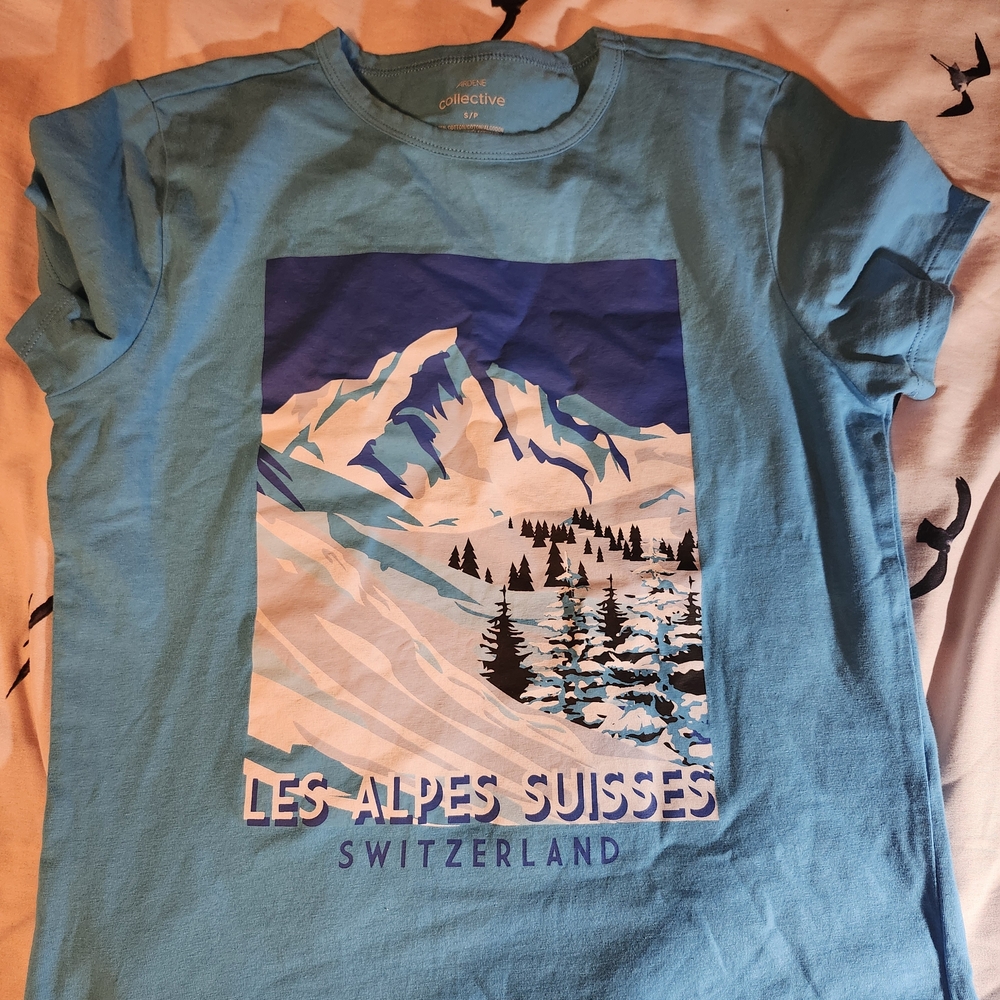 Ardene Blue Short Sleeve Tee - Les Alpes Suisses Print